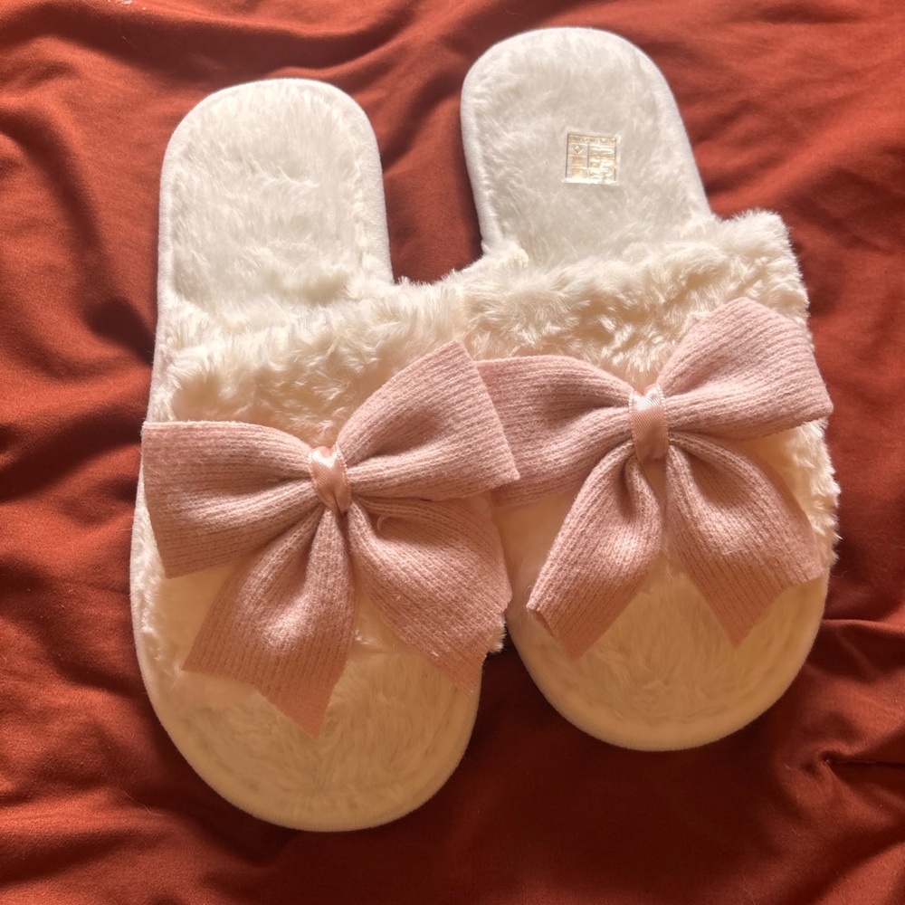 Cozy Furry Slippers with Pink Bow
